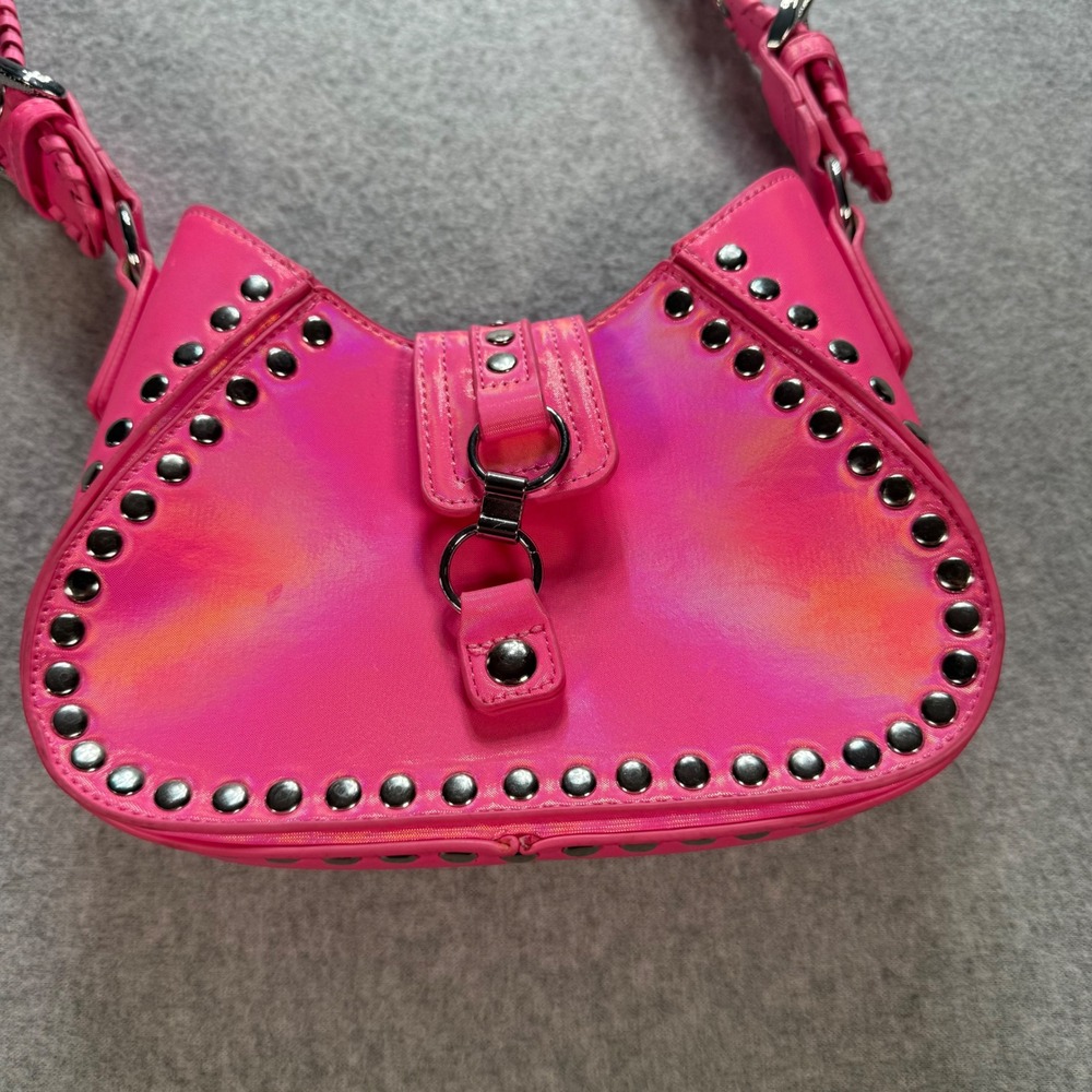 Urban Outfitters Pink Holographic Studded Shoulder Bag Y2K Grommet Strap Small - Picture 8 of 10